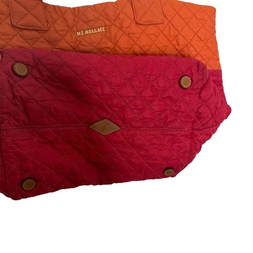 MZ Wallace Metro Tote Bag Purse Quilted Nylon ColorBlock Orange Red